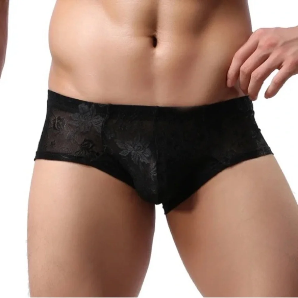 Men’s Mini Boxer Shorts Sexy Lace Sheer Underwear